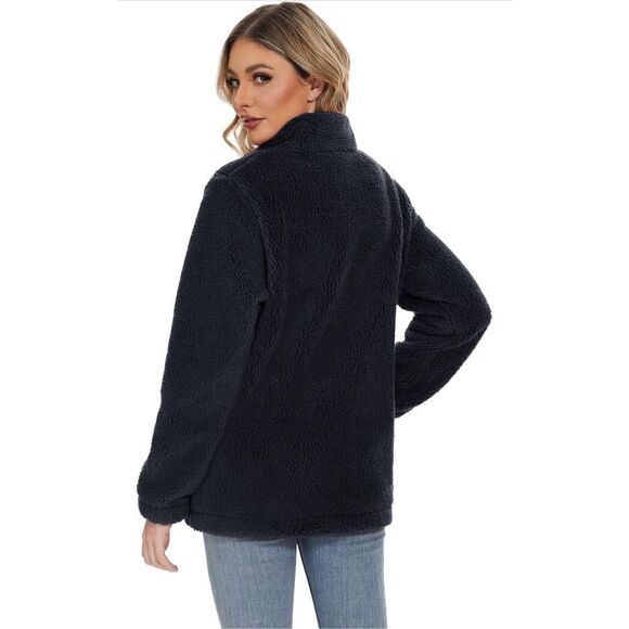 NEW Black Sherpa Jacket Zip Up Fleece Jacket Fuzzy M - Picture 4 of 8